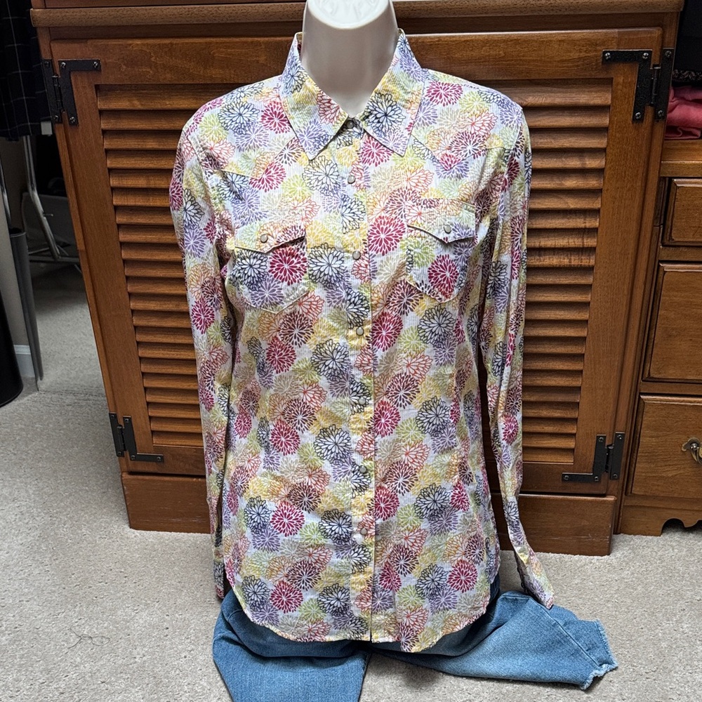 Ariat Multicolor Floral Blouse M Snap Front with Pockets